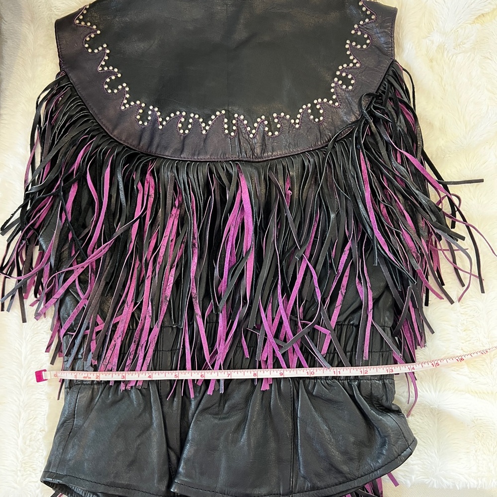 Leather black and purple vest. Fits like a medium although labeled a large. - Picture 5 of 7